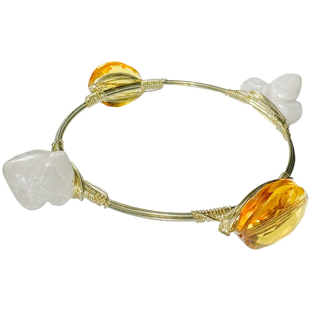 Bourbon & Bowties Faceted Amber Glass & Milky Quartz Bangle Bracelet - Picture 2 of 6